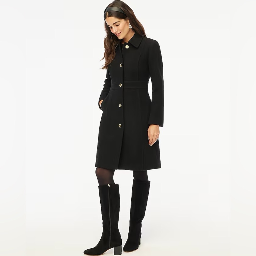 J. Crew Black Wool Blend Pea Coat with Gold Buttons